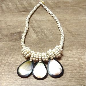 Vintage Twisted Bead Strings. 3 Faux Mother of Pearl Medallions. Hook Button.